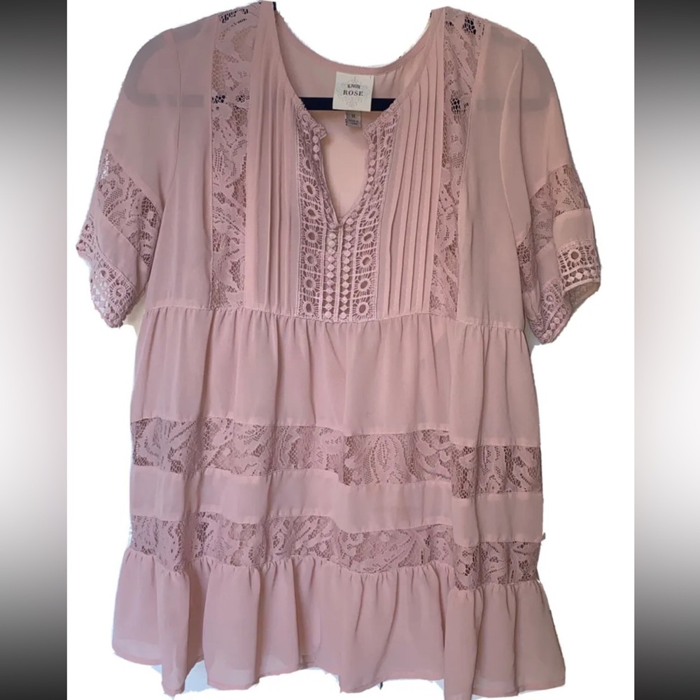 Knox Rose Womens Top Medium Blush Pink Lace With Cami EUC